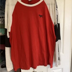 PINK Victoria's Secret Red Tee with White Trim Collar